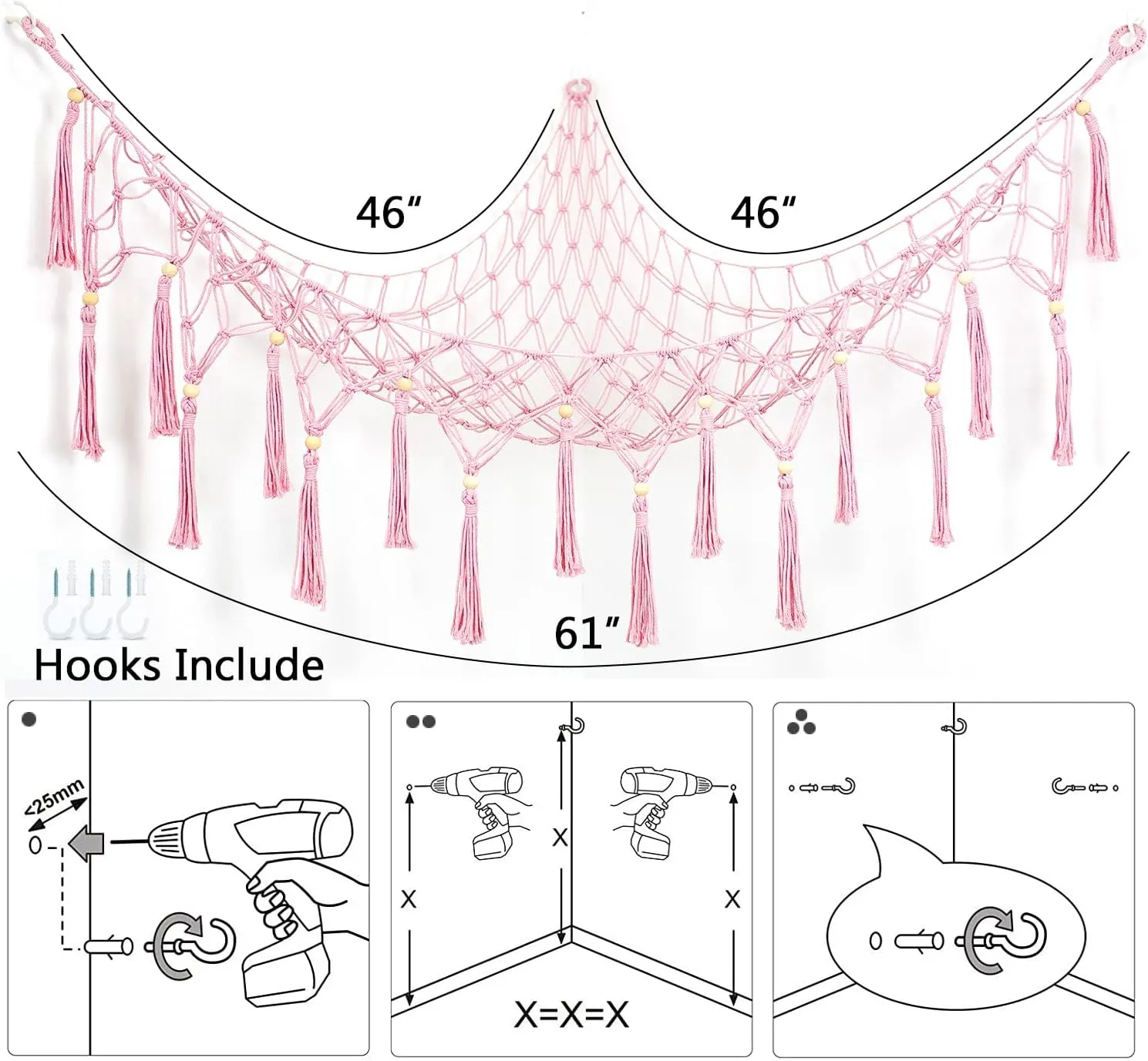 Toy Hammock with Tassel-Corner Hanging proceed abrupt onetime Tennessee investor hike Net for Plush Toy Holder Boho Macrame Toy Display,Toy Storage Organizer for Kids Room, Nursery, Bedroom (Light Pink) Stuffed Animal Net 