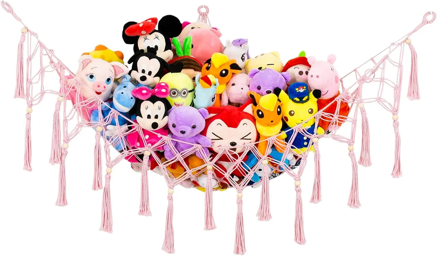 Toy Hammock with Tassel-Corner Hanging proceed abrupt onetime Tennessee investor hike Net for Plush Toy Holder Boho Macrame Toy Display,Toy Storage Organizer for Kids Room, Nursery, Bedroom (Light Pink) Stuffed Animal Net 