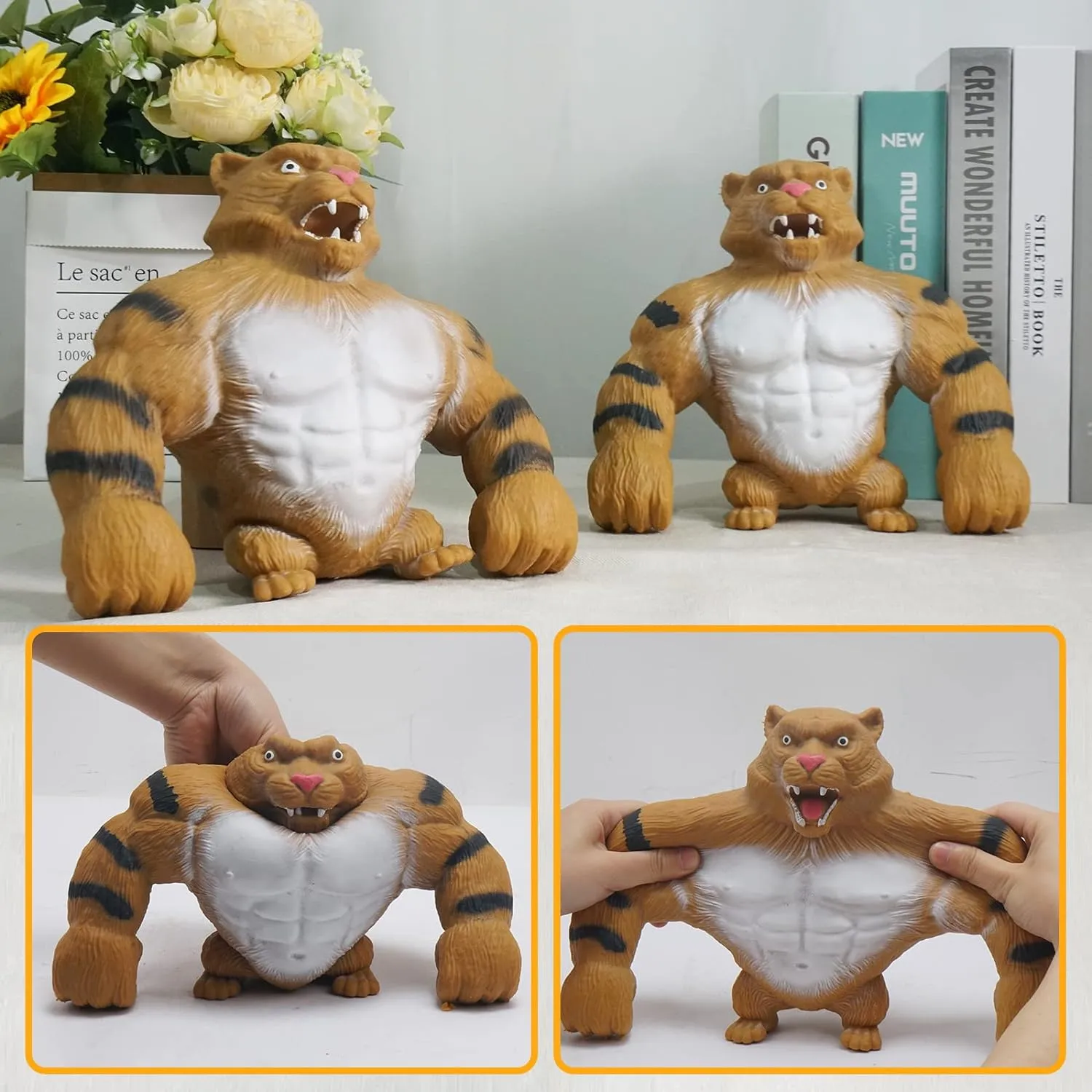 Toys $ decipher draw Boston fully emotive Fun Stretch Tiger Toy for Kids and Adults$ Squeeze Stress Tiger$ Sensory Toys for Relieving Stress and Anxiety ADHD and Autism$ Birthday Gifts��Large Lightweight�� Tiger 
