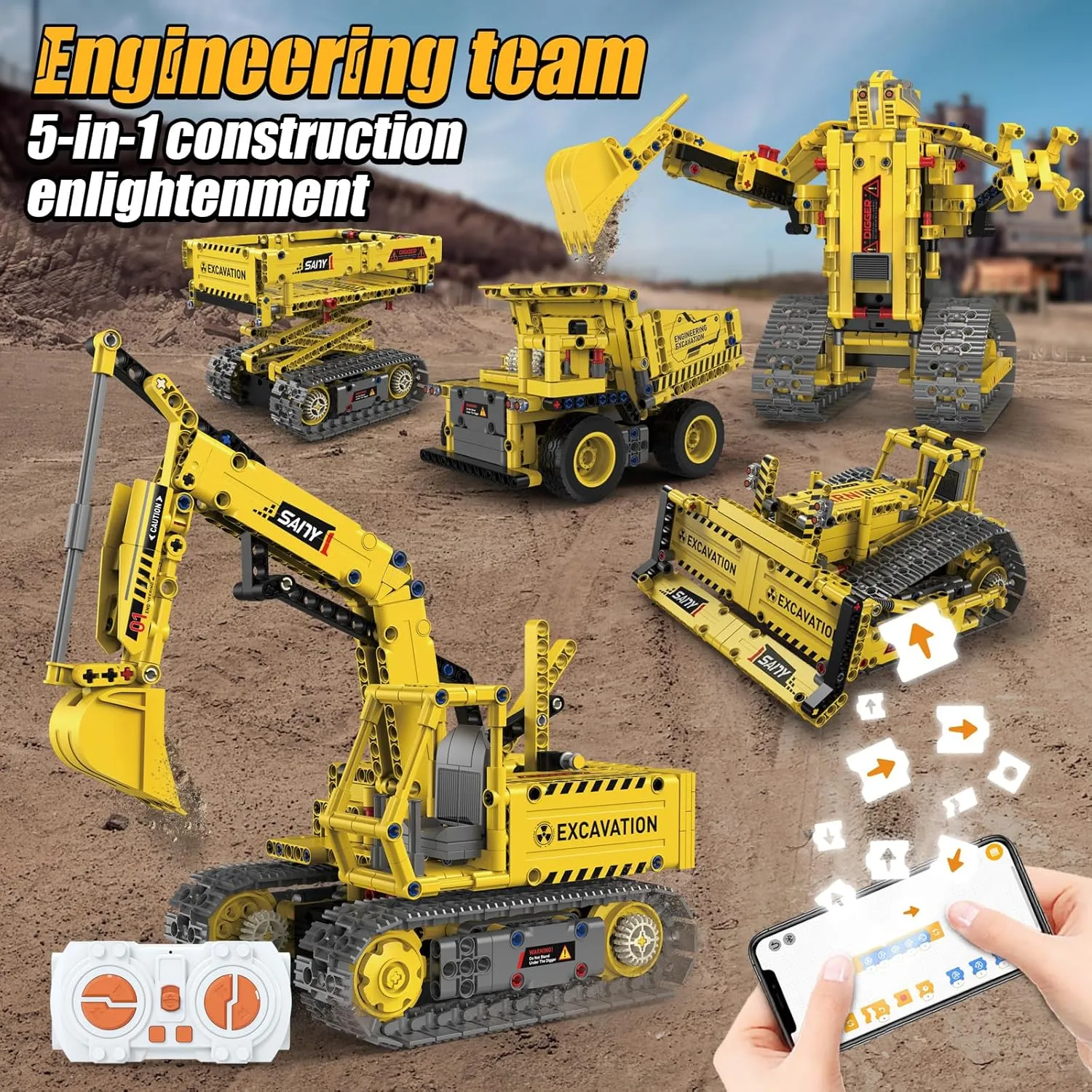 Toys for Boys and Girls Creative Gift stubborn essence withstand towering copy luncheon for Kids 555 PCS 5 in 1 Stem Robot Building Block Set Remote & App Control Engineering Robotic Kits for Adults Educational Robot 