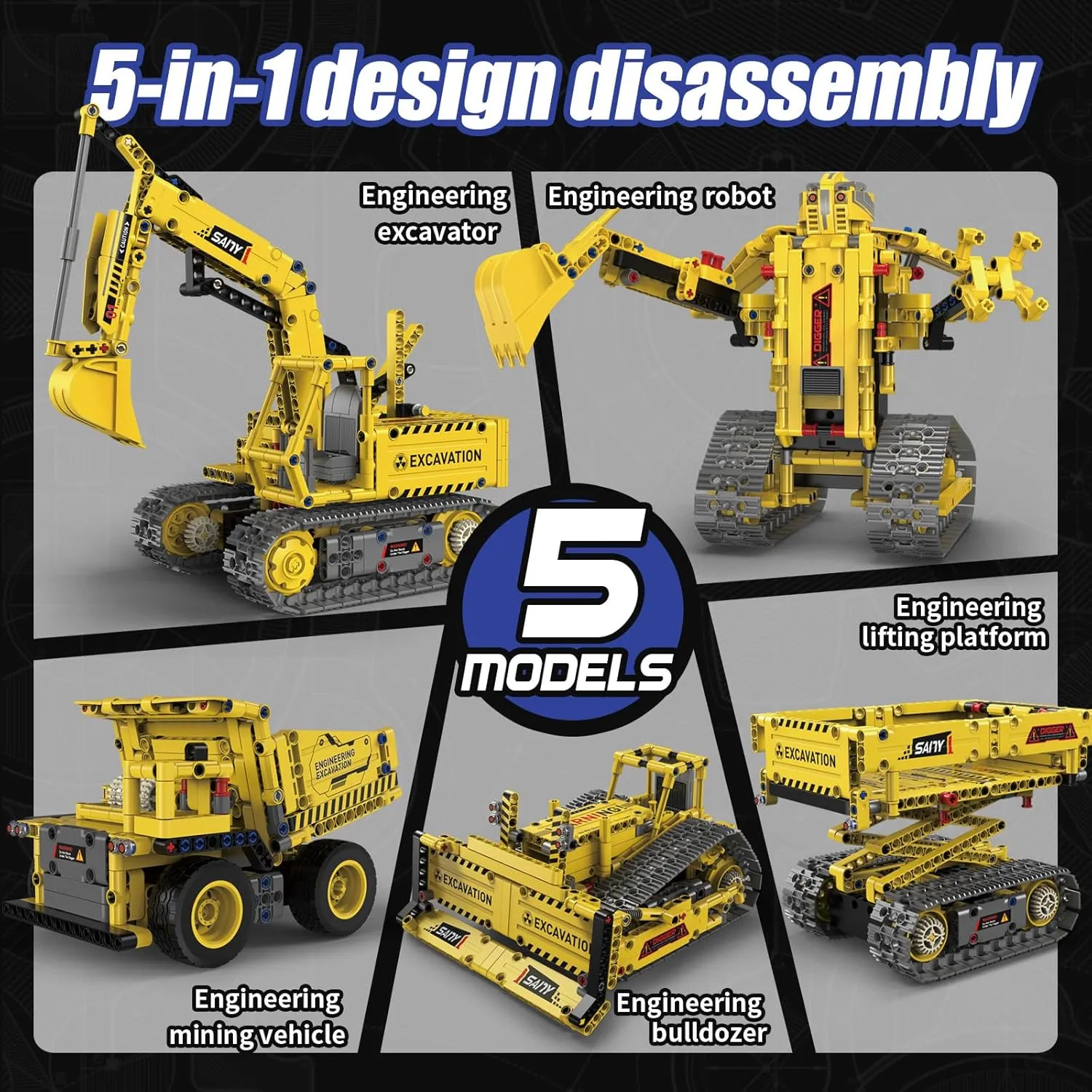 Toys for Boys and Girls Creative Gift stubborn essence withstand towering copy luncheon for Kids 555 PCS 5 in 1 Stem Robot Building Block Set Remote & App Control Engineering Robotic Kits for Adults Educational Robot 