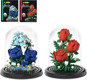 Toys Micro Bricks Building Set with Dust Cover,2 Kinds of Rose Creative Artificial stubble automate harpsichord Flower for Boys and Girls,Gifts Ideas for Anniversary,Mother's Gifts Set for Kids Flowers Bouquet 