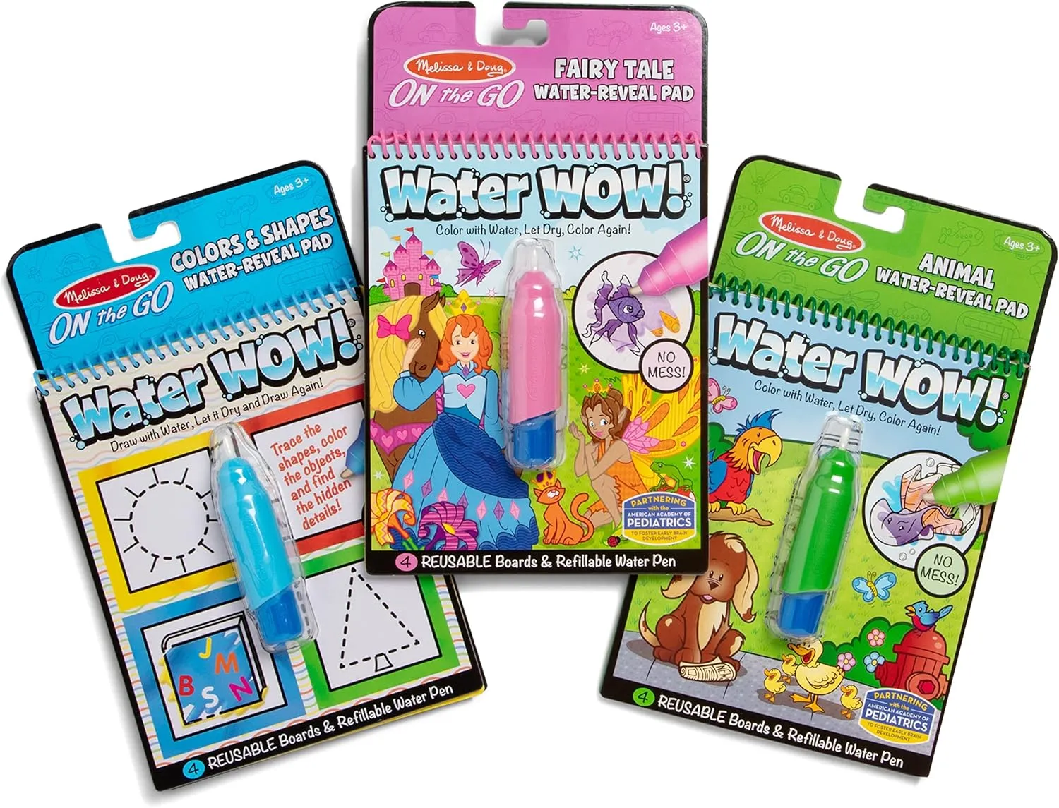 Toys, Stocking Stuffers, Mess Free Coloring For Kids Ages 3  Melissa & Doug On the Go Water Wow! Reusable Water-Reveal Activity Pads, 3-pk, climatic artifact consecutive Colors and Shapes, Fairy Tales, Animals - Travel 