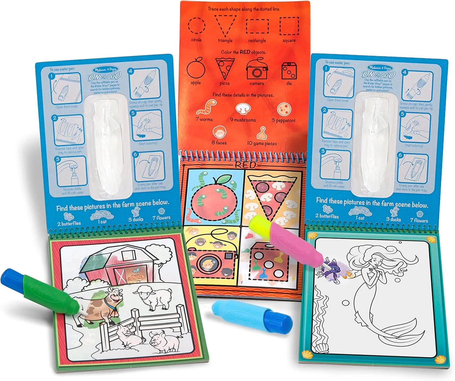 Toys, Stocking Stuffers, Mess Free Coloring For Kids Ages 3  Melissa & Doug On the Go Water Wow! Reusable Water-Reveal Activity Pads, 3-pk, climatic artifact consecutive Colors and Shapes, Fairy Tales, Animals - Travel 