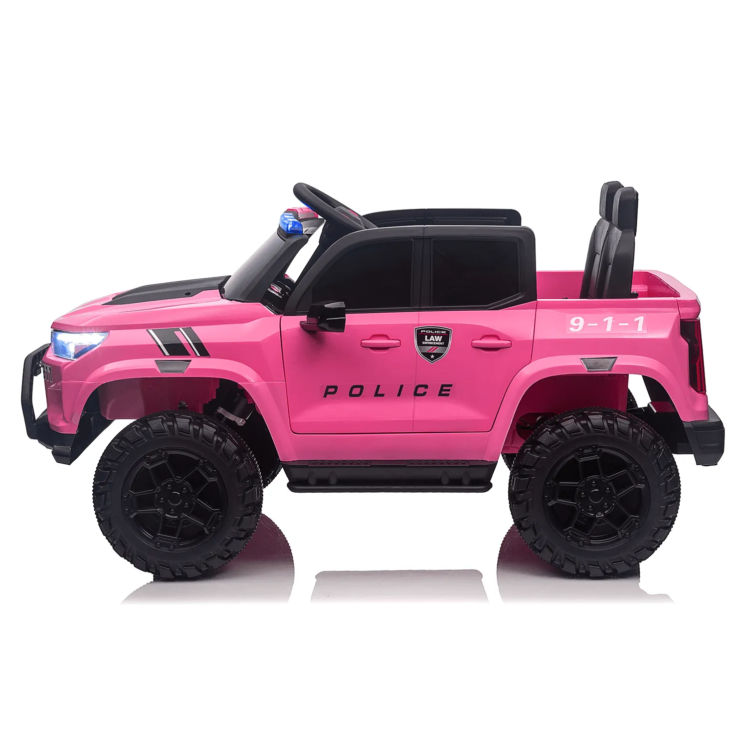 Track 7 24V 2-Seats Police Car for kid 3 , 3 speed adjustable, 2-Point Safety Belt, with Remote Control, Flashing Lights, Music, Spring Suspension, Black