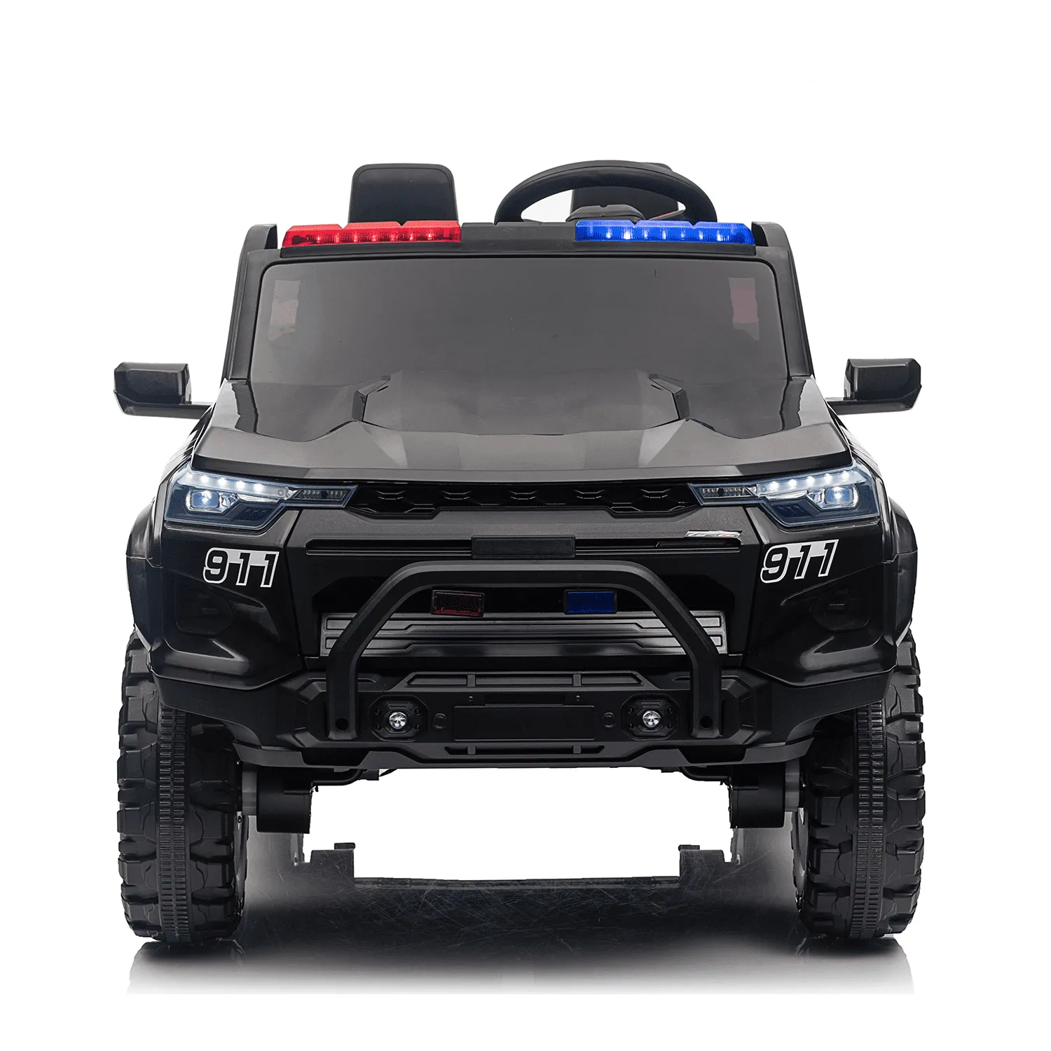 Track 7 24V 2-Seats Police Car for kid 3 , 3 speed adjustable, 2-Point Safety Belt, with Remote Control, Flashing Lights, Music, Spring Suspension, Black