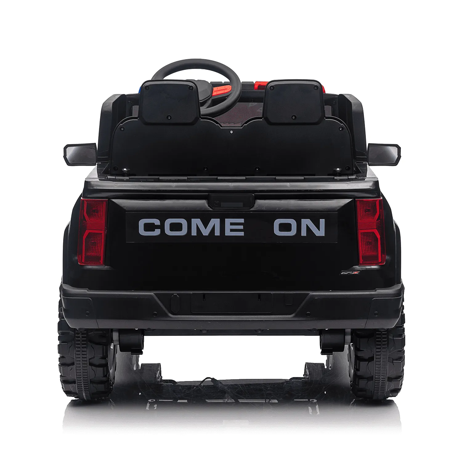 Track 7 24V 2-Seats Police Car for kid 3 , 3 speed adjustable, 2-Point Safety Belt, with Remote Control, Flashing Lights, Music, Spring Suspension, Black