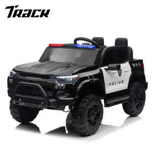 Track 7 24V 2-Seats Police Car for kid 3 , 3 speed adjustable, 2-Point Safety Belt, with Remote Control, Flashing Lights, Music, Spring Suspension, Black