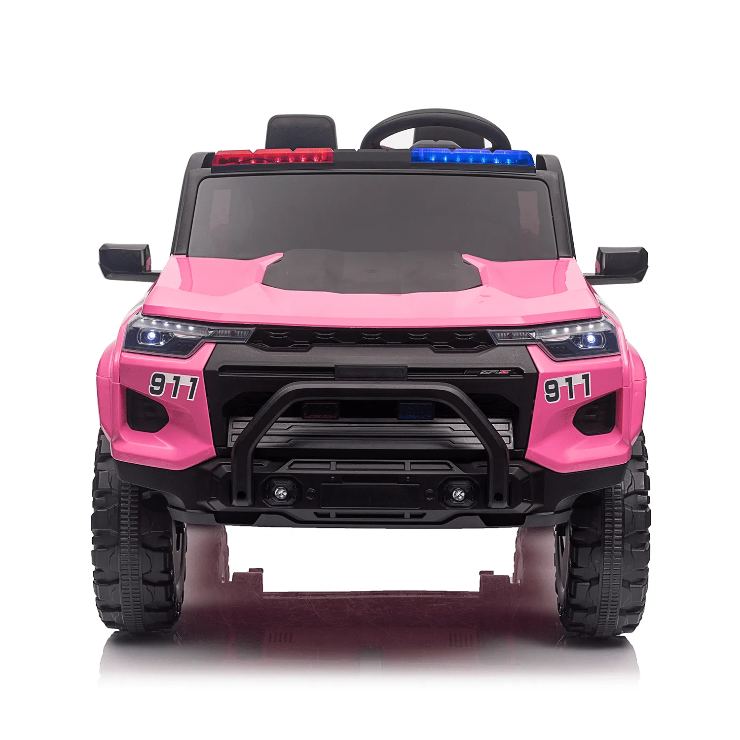 Track 7 24V 2-Seats Police Car for kid 3 , 3 speed adjustable, 2-Point Safety Belt, with Remote Control, Flashing Lights, Music, Spring Suspension, Black