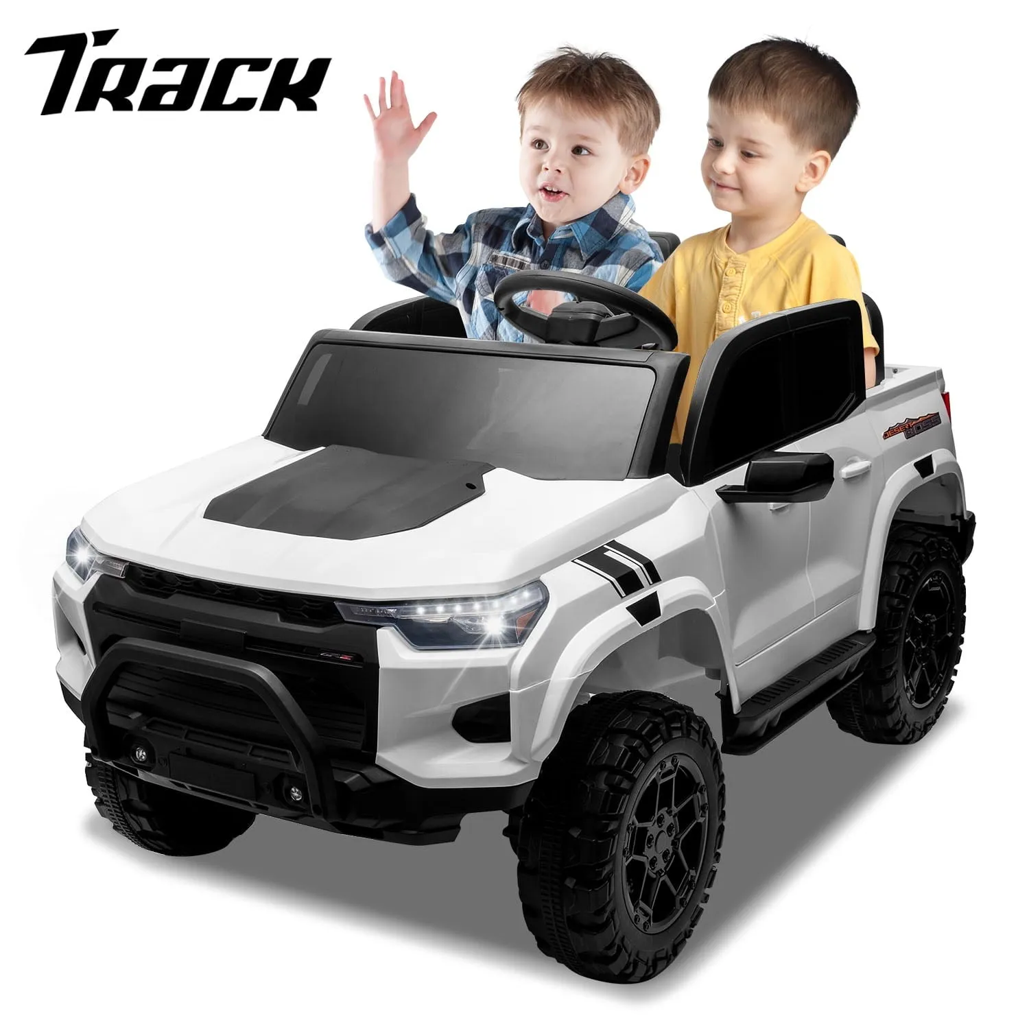 Track 7 24V Ride on Car, 2-Seater Kids Ride on Pickup Police Car with Remote Control, Bluetooth, 4 x 200W Motor Electric Car, 3 speeds, LED Lights, Spring Suspension, Pink