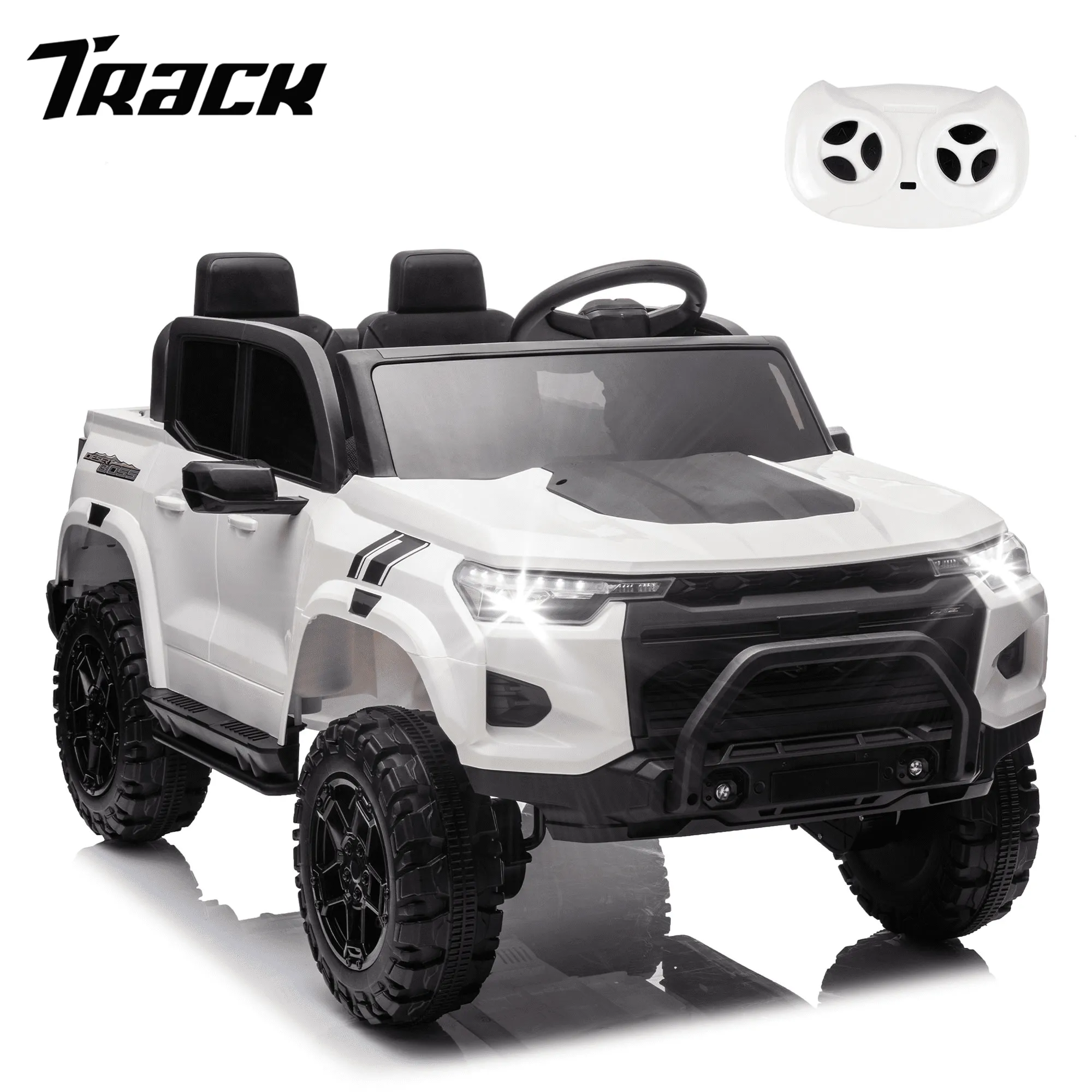 Track 7 24V Ride on Car, 2-Seater Kids Ride on Pickup Police Car with Remote Control, Bluetooth, 4 x 200W Motor Electric Car, 3 speeds, LED Lights, Spring Suspension, Pink
