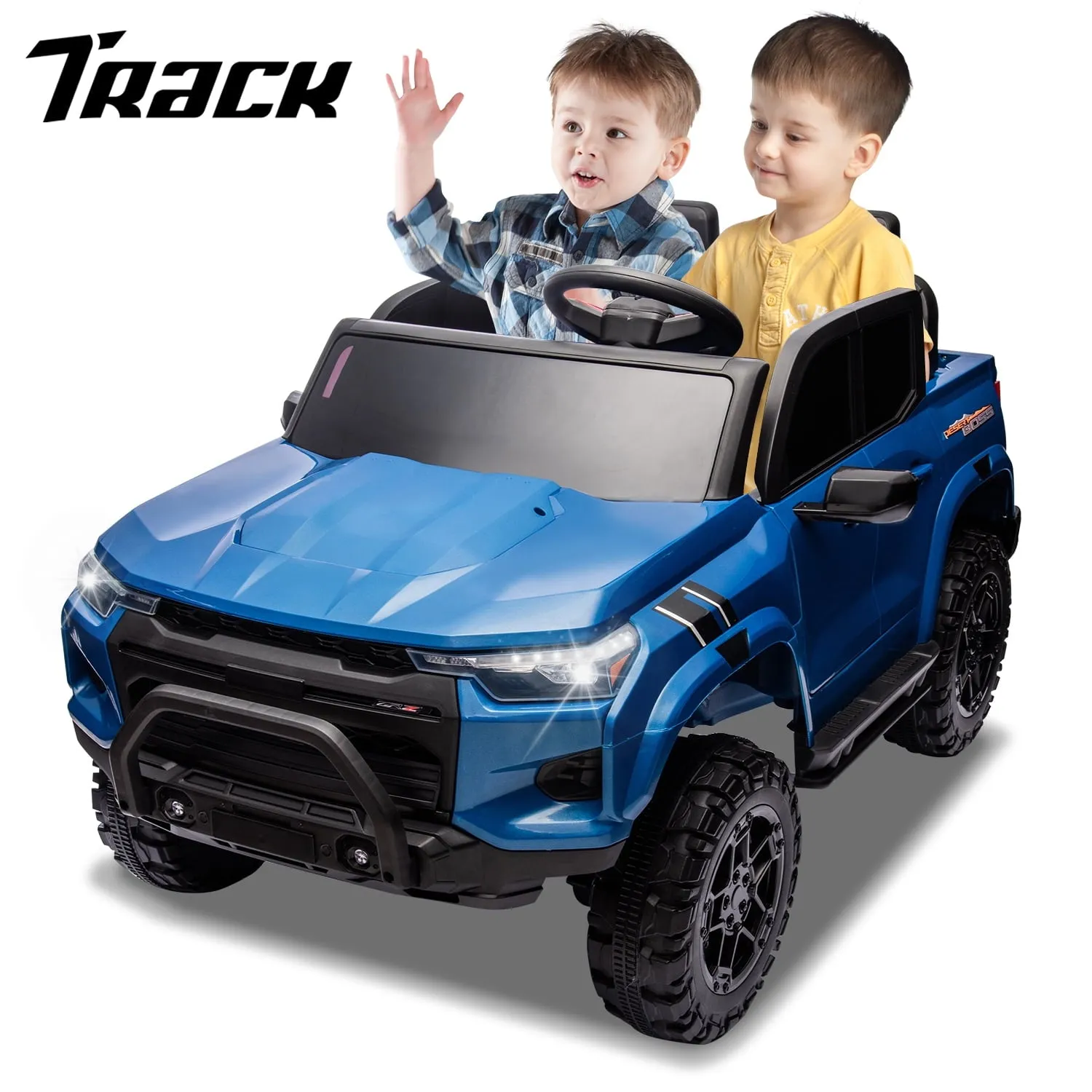 Track 7 24V Ride on Car, 2-Seater Kids Ride on Pickup Police Car with Remote Control, Bluetooth, 4 x 200W Motor Electric Car, 3 speeds, LED Lights, Spring Suspension, Pink