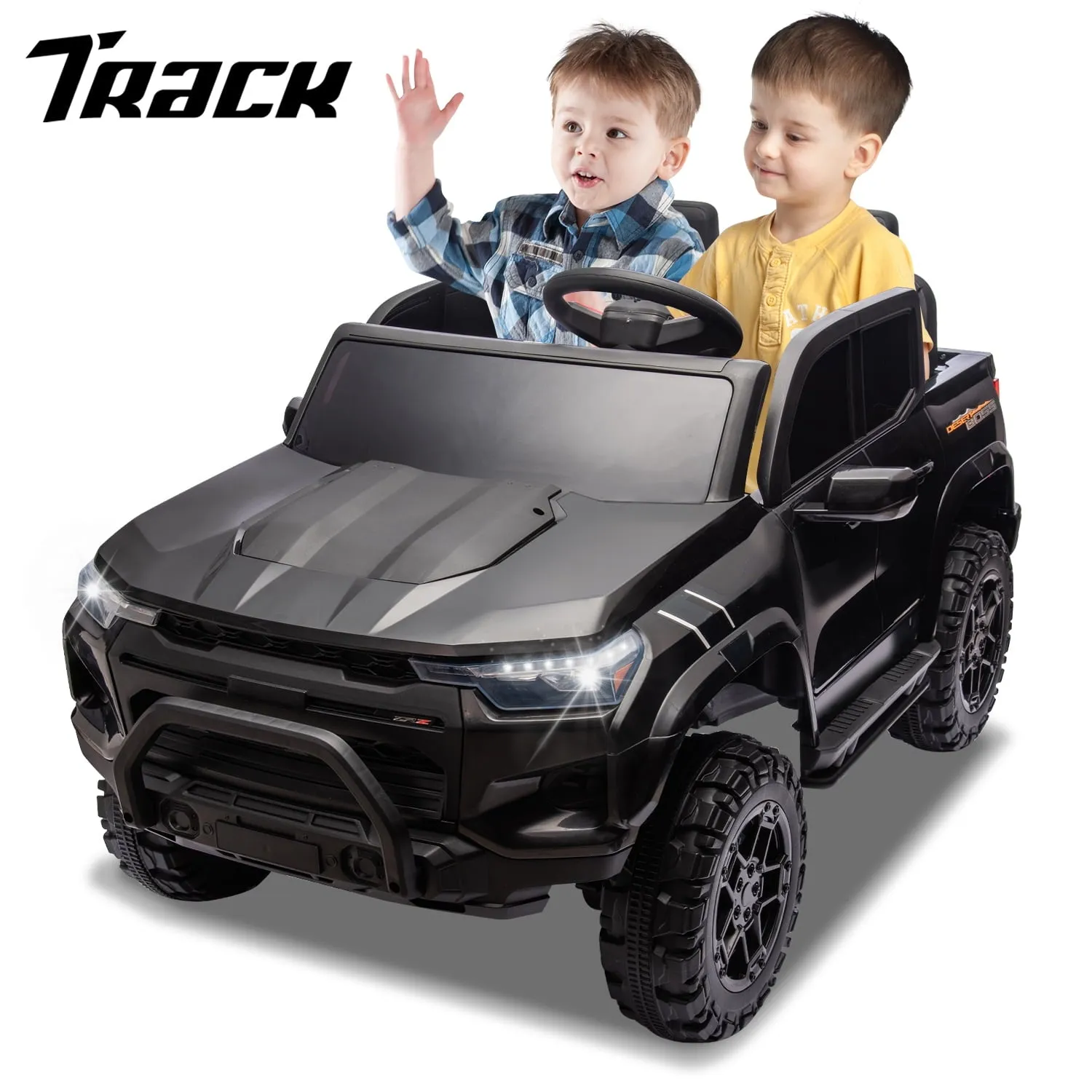 Track 7 24V Ride on Car, 2-Seater Kids Ride on Pickup Police Car with Remote Control, Bluetooth, 4 x 200W Motor Electric Car, 3 speeds, LED Lights, Spring Suspension, Pink