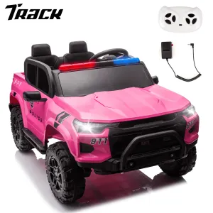 Track 7 24V Ride on Car, 2-Seater Kids Ride on Pickup Police Car with Remote Control, Bluetooth, 4 x 200W Motor Electric Car, 3 speeds, LED Lights, Spring Suspension, Pink