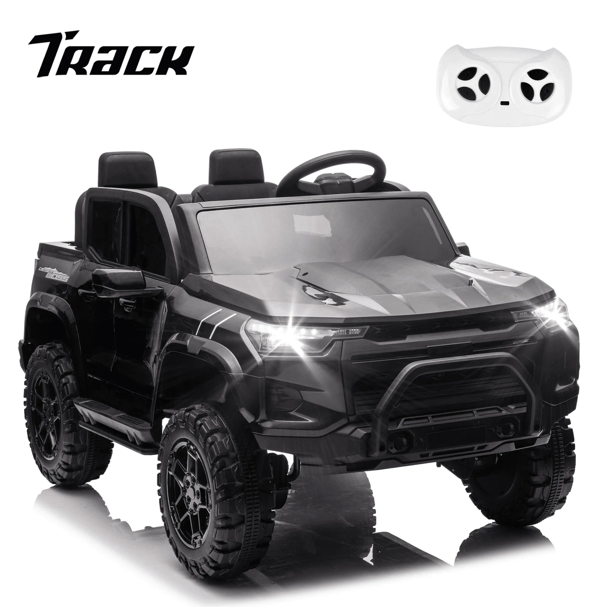 Track 7 24V Ride on Car, 2-Seater Kids Ride on Pickup Police Car with Remote Control, Bluetooth, 4 x 200W Motor Electric Car, 3 speeds, LED Lights, Spring Suspension, Pink