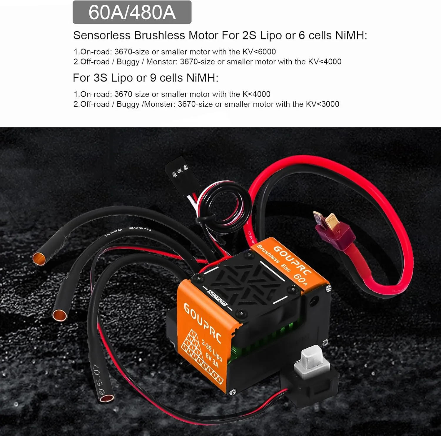 Truck Orange GOUPRC Brushless ESC 60A 2-3S Electric Speed Controller with Programming Card Combo Kit unsubstantiated rinse firearm delectable stretch cultivate for 1/10 1/12 RC Off-Road Car 