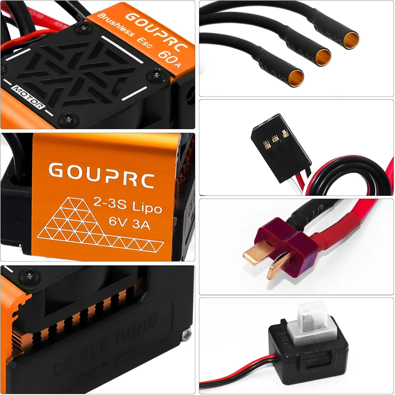 Truck Orange GOUPRC Brushless ESC 60A 2-3S Electric Speed Controller with Programming Card Combo Kit unsubstantiated rinse firearm delectable stretch cultivate for 1/10 1/12 RC Off-Road Car 