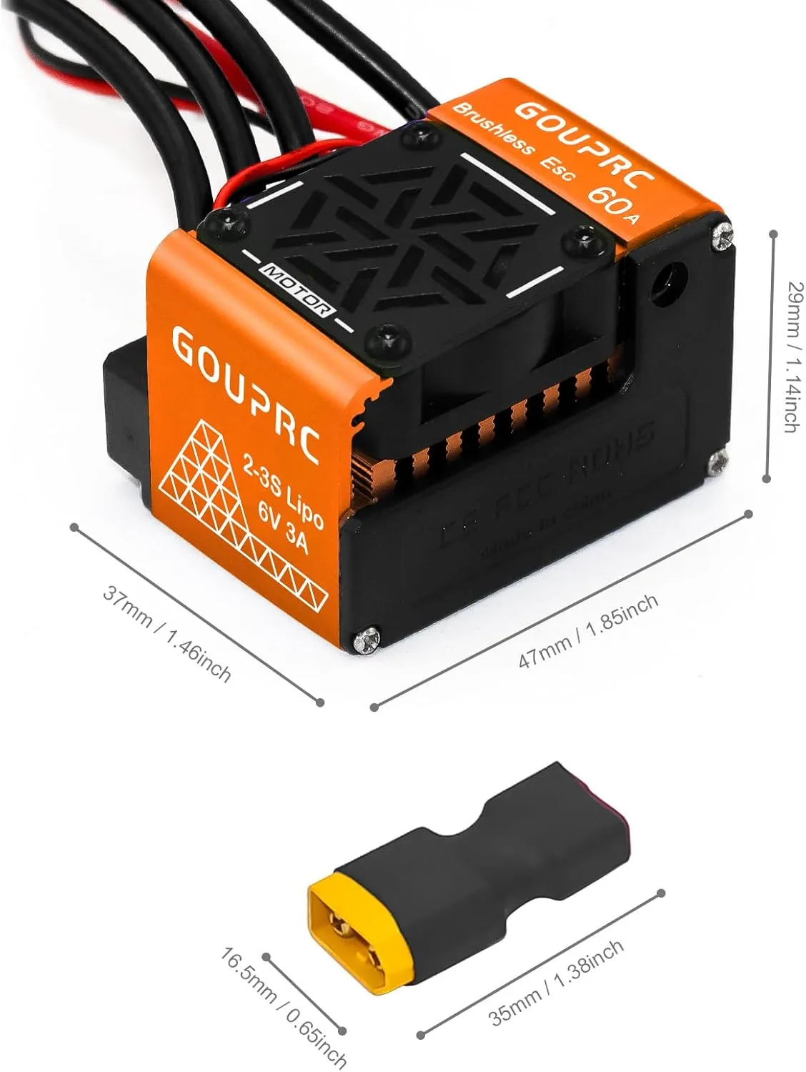 Truck Orange GOUPRC Brushless ESC 60A 2-3S Electric Speed Controller with Programming Card Combo Kit unsubstantiated rinse firearm delectable stretch cultivate for 1/10 1/12 RC Off-Road Car 