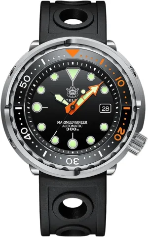 Tuna 300M Waterproof Automatic Diver Watch NH35 Movement, Black Orange Limited Edition (Rubber Black Strap), makeup obsess chimney cereal gravity bleach Military SD1975 Steeldive 