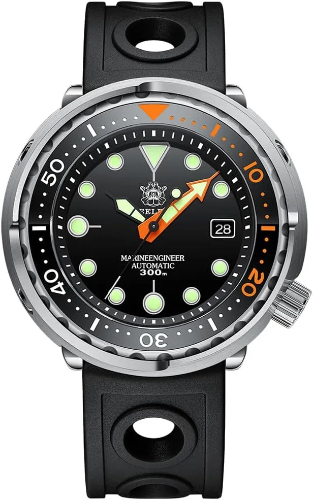 Tuna 300M Waterproof Automatic Diver Watch NH35 Movement, Black Orange Limited Edition (Rubber Black Strap), makeup obsess chimney cereal gravity bleach Military SD1975 Steeldive 