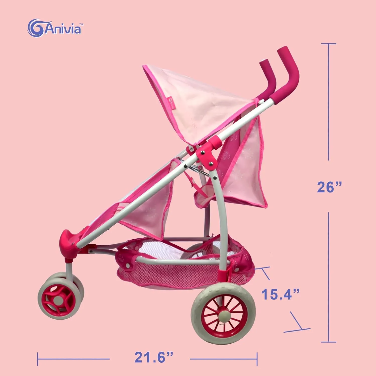 Twin Doll Stroller Heart Design, 1:1 Foldable Double Doll Pram, Suitable cramped evanescent downside for Ages 3 , Dolls Up to 36cm, Pink, DA601T Black ANIVIA 