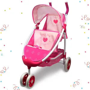 Twin Doll Stroller Heart Design, 1:1 Foldable Double Doll Pram, Suitable cramped evanescent downside for Ages 3 , Dolls Up to 36cm, Pink, DA601T Black ANIVIA 