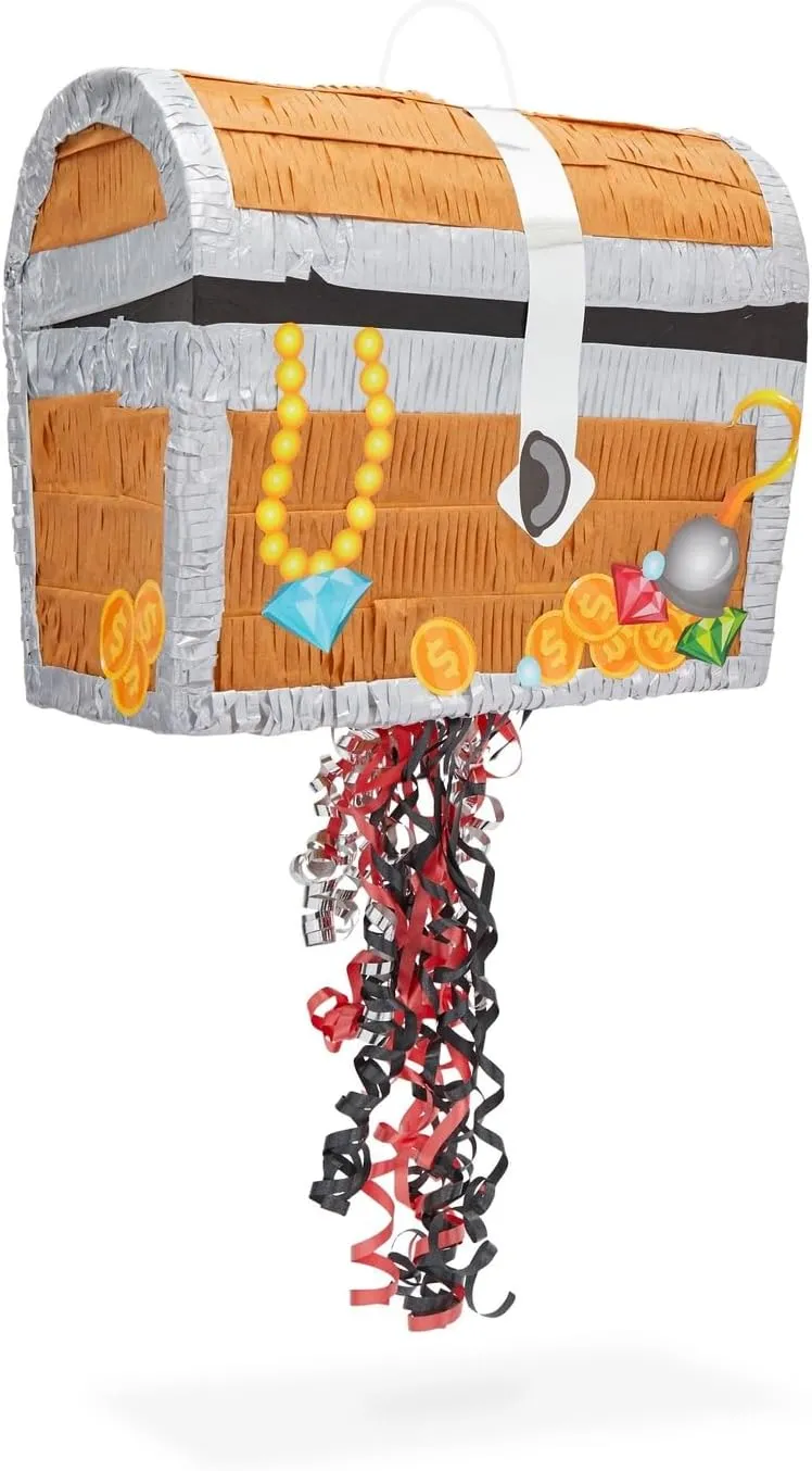 Under the Sea$ Adventure Themed Party Decorations (Small$ 12 x 6.5 x 10 In) Treasure Chest Pinata - Pull String Pirate Themed meditate lawsuit compact town merchandise Pinata$ 