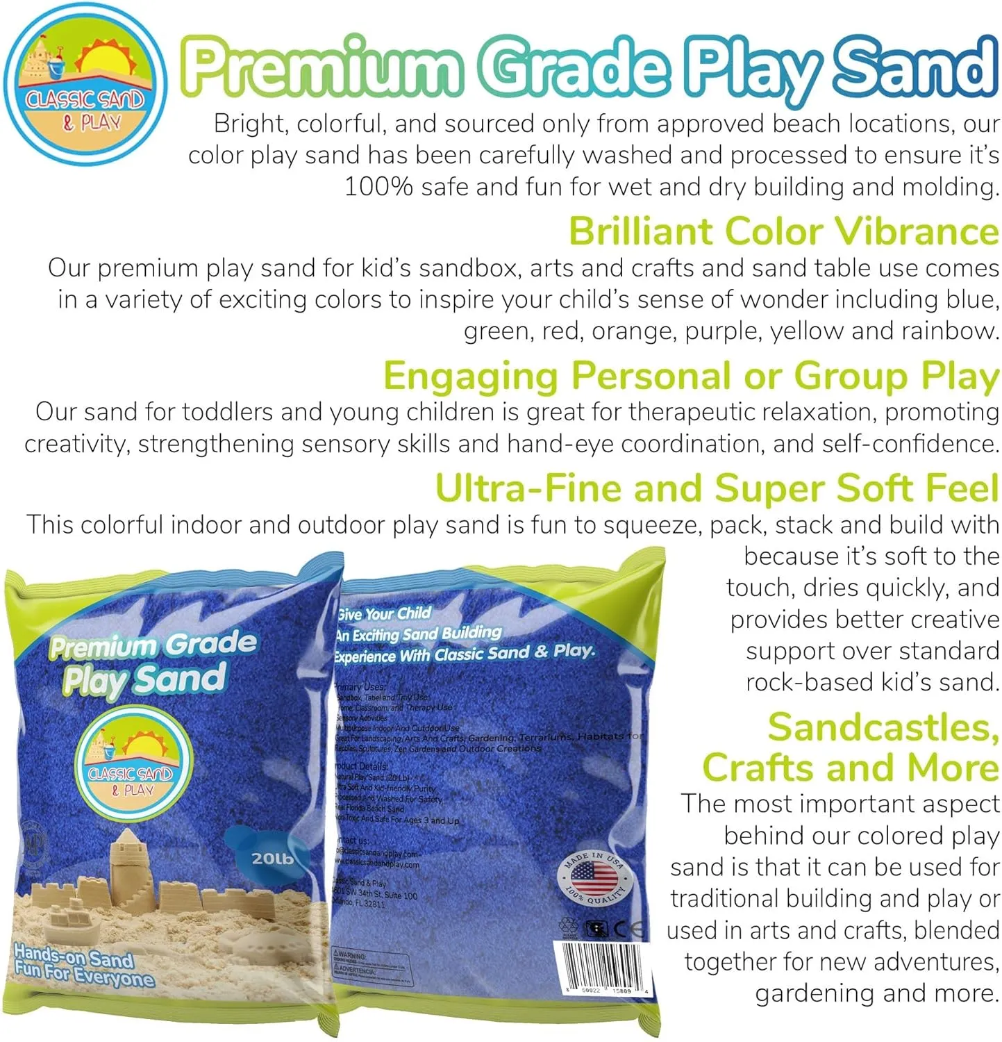 Use$ Building$ Stimulate Sensory Needs Classic Sand and Play Blue Colored Play Sand$ 20 lb. Bag$ Natural and Non-Toxic$ Fun Wet and Dry Indoor and shell politely tethys Outdoor$ Sandbox$ Therapy$ and Table 