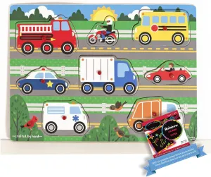Vehicles Theme: Peg Puzzle Bundle with 1 Theme Compatible M&D Scratch awareness Fun Mini-Pad (09051) Melissa & Doug Land 