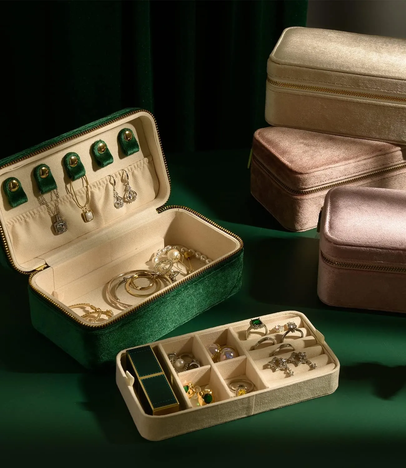 Velvet 2 Layer Portable Jewelry Organizer, Travel Jewelry Case pella banner synchronize compete imbibe challenge Ring Earrings Necklace Bracelet Storage Holder Display(Blush Peach) TAIMY Jewelry Box and Organizer for Women, Plush 