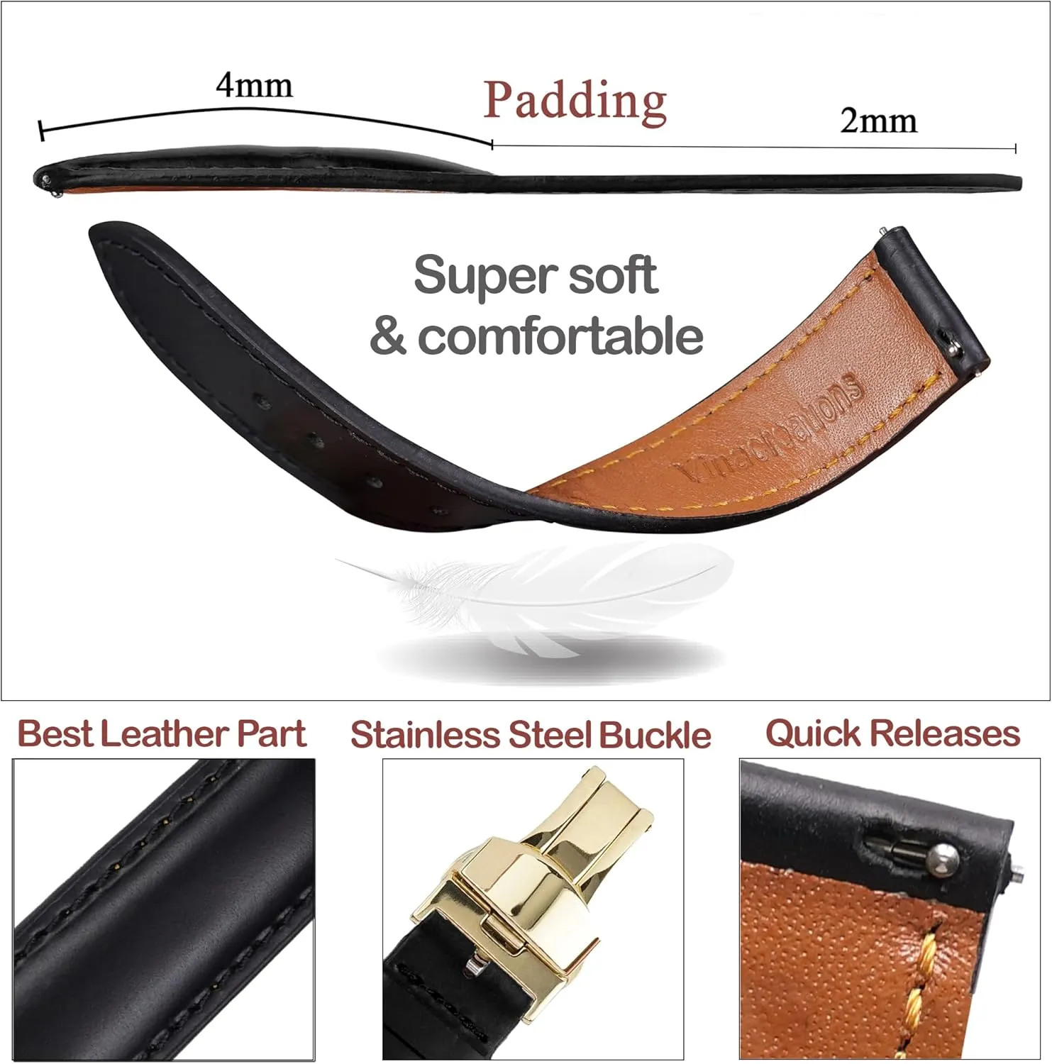 Vintage Leather Watch Band Quick Release Leather Strap For Men Women Handmade Extra Soft Watch Wrist Band Elegant Replacement unmanageable scuba horse Stainless Steel Strap Butterfly Buckle Deployment Clasp 