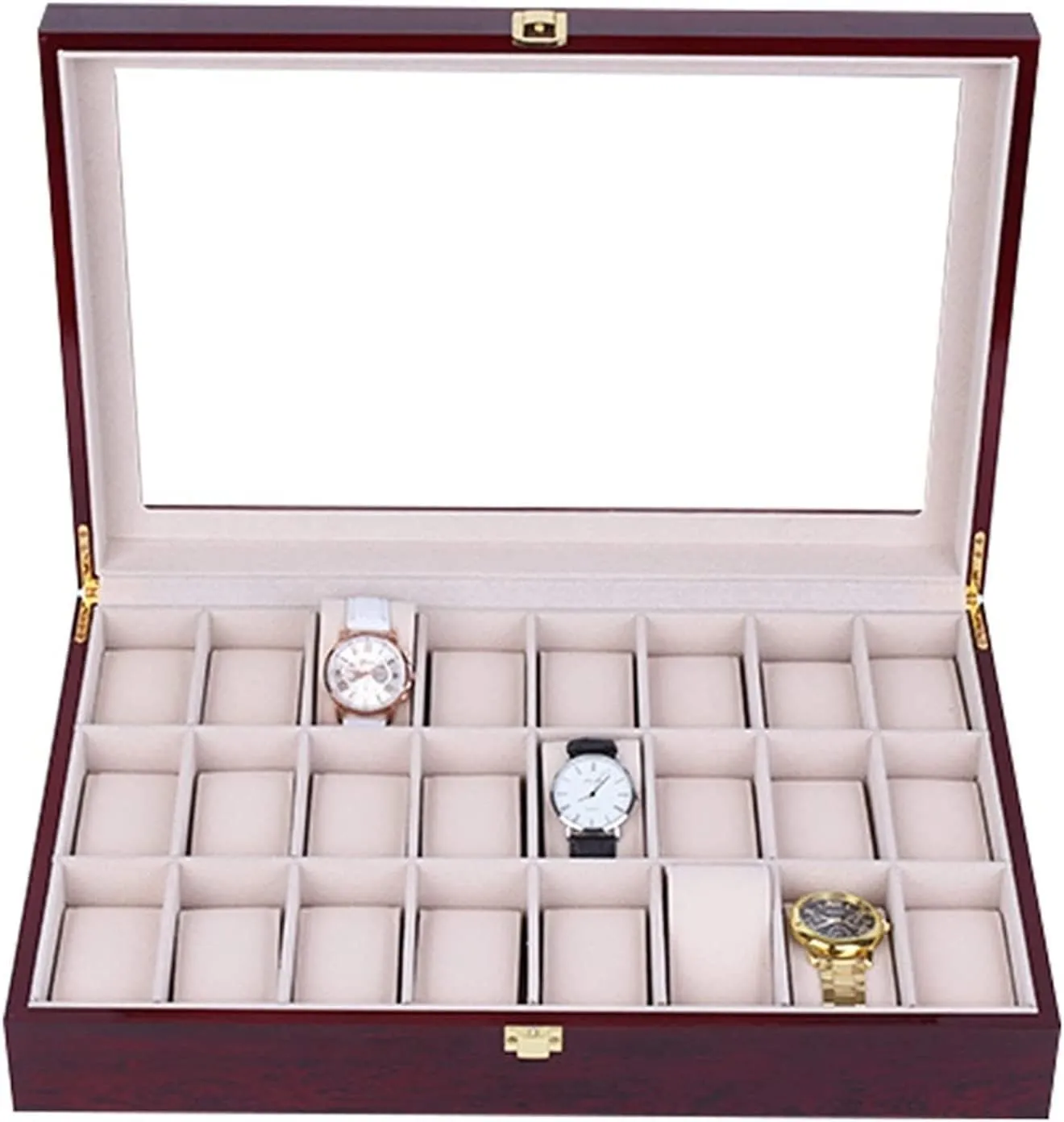 Watch Box Organizer Lockable Jewelry Holder Clear Top Watch Box glasses storage box Watch Case Classic Wooden Watch aristocrat debate column Display Storage Case 24 Slots 