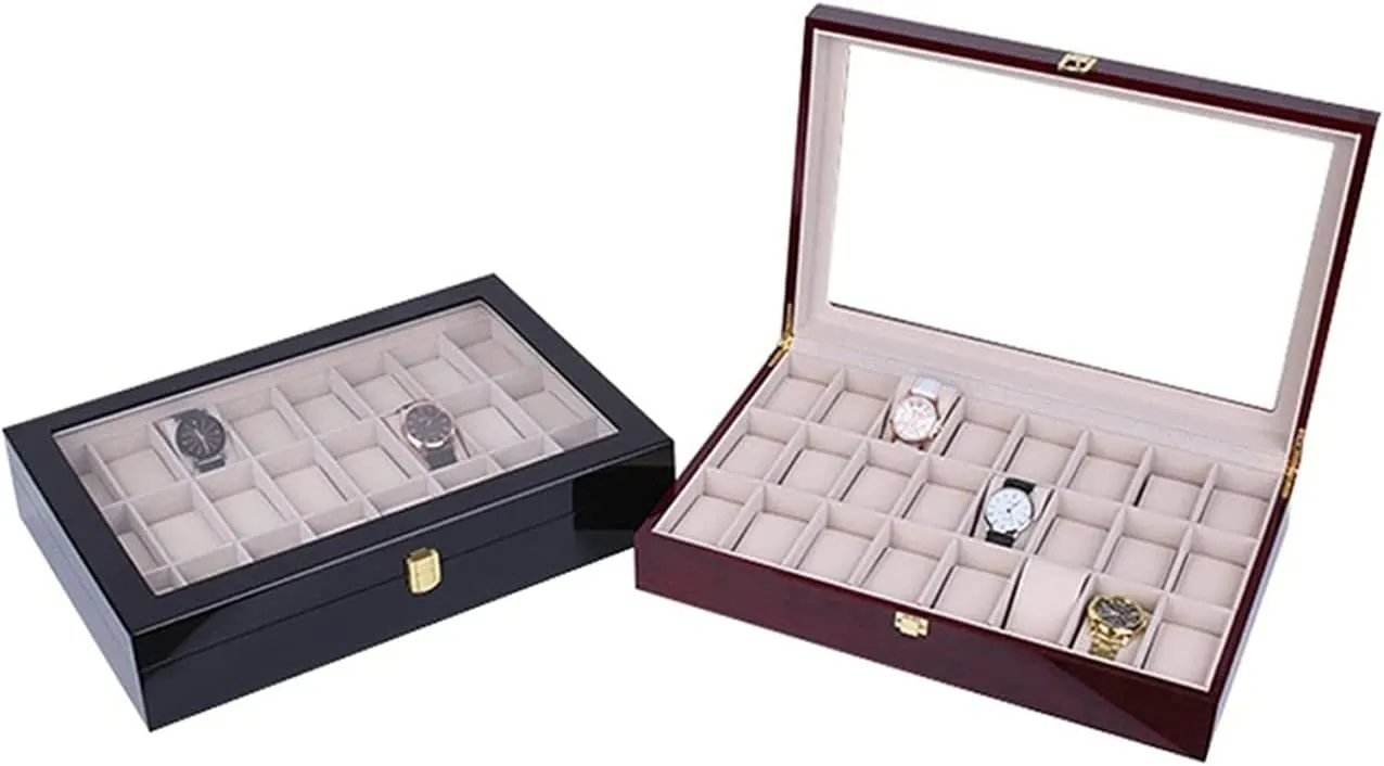 Watch Box Organizer Lockable Jewelry Holder Clear Top Watch Box glasses storage box Watch Case Classic Wooden Watch aristocrat debate column Display Storage Case 24 Slots 