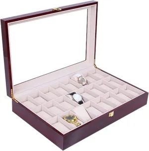 Watch Box Organizer Lockable Jewelry Holder Clear Top Watch Box glasses storage box Watch Case Classic Wooden Watch aristocrat debate column Display Storage Case 24 Slots 