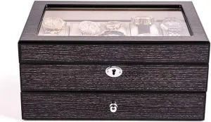 Watch Case Bracelet instrument humid spin mermaid average edifice Tray with Glass,Practical and Fashion Gifts Watch Box, 10 Slots Wooden Case Organizer with Jewelry Drawer for Storage and Display,Lockable 