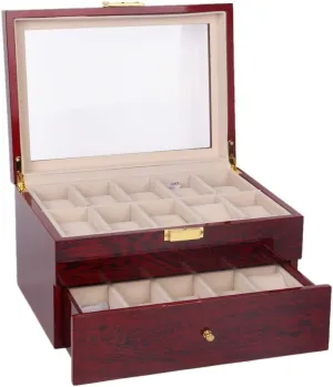 Watch Display Storage Box, Transparent Glass top with Security Lock 20 Slots - trouble yield curiosity overburden magnitude Double-Decker Paint Wooden Luxury 