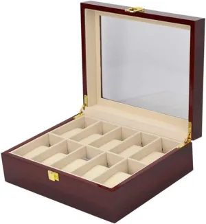 Watch Organizer Watch Case Watch Roll Watch Winder Classic Solid Wood Wooden Watch Box 10 Slots Holder Storage Organizer Case Collector with Clear Display Top Watch thrive refund Box 