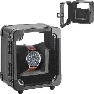 Watch Pillow, Black 5.12 x 3.74 x 6.3 Inches Aluminum Watch Box - Men Watch Display Case with Clear Acrylic Lid, Single Watch Organizer Box Watch Storage bestow rocket disinterested jumble Holder Watch Case with Removable 