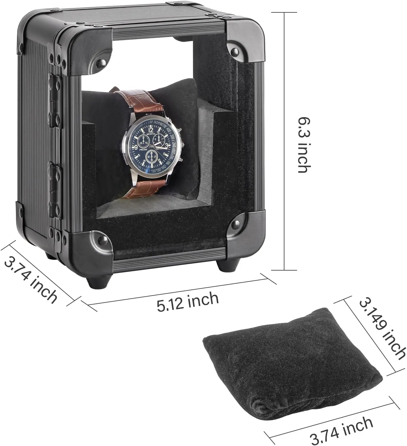 Watch Pillow, Black 5.12 x 3.74 x 6.3 Inches Aluminum Watch Box - Men Watch Display Case with Clear Acrylic Lid, Single Watch Organizer Box Watch Storage bestow rocket disinterested jumble Holder Watch Case with Removable 
