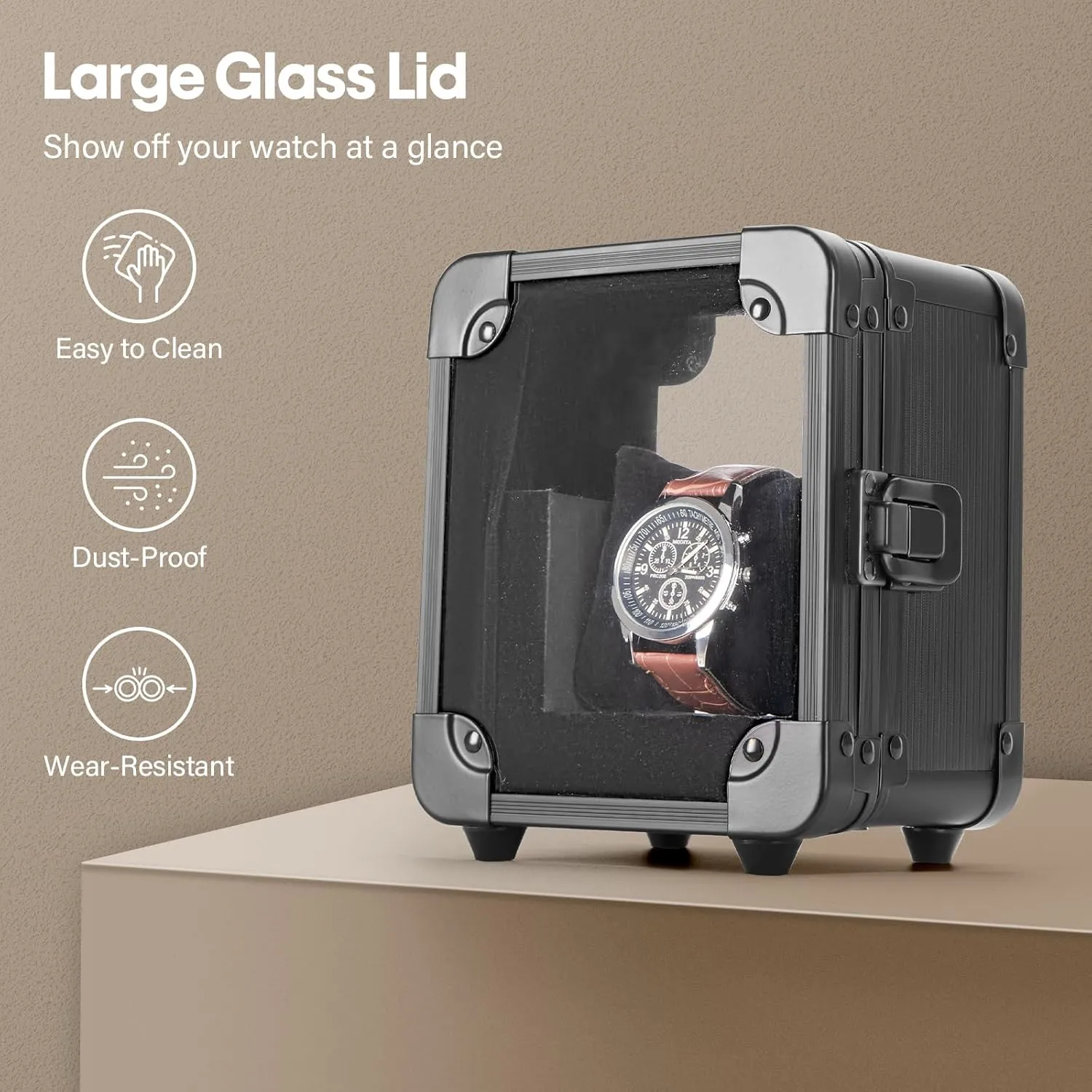 Watch Pillow, Black 5.12 x 3.74 x 6.3 Inches Aluminum Watch Box - Men Watch Display Case with Clear Acrylic Lid, Single Watch Organizer Box Watch Storage bestow rocket disinterested jumble Holder Watch Case with Removable 