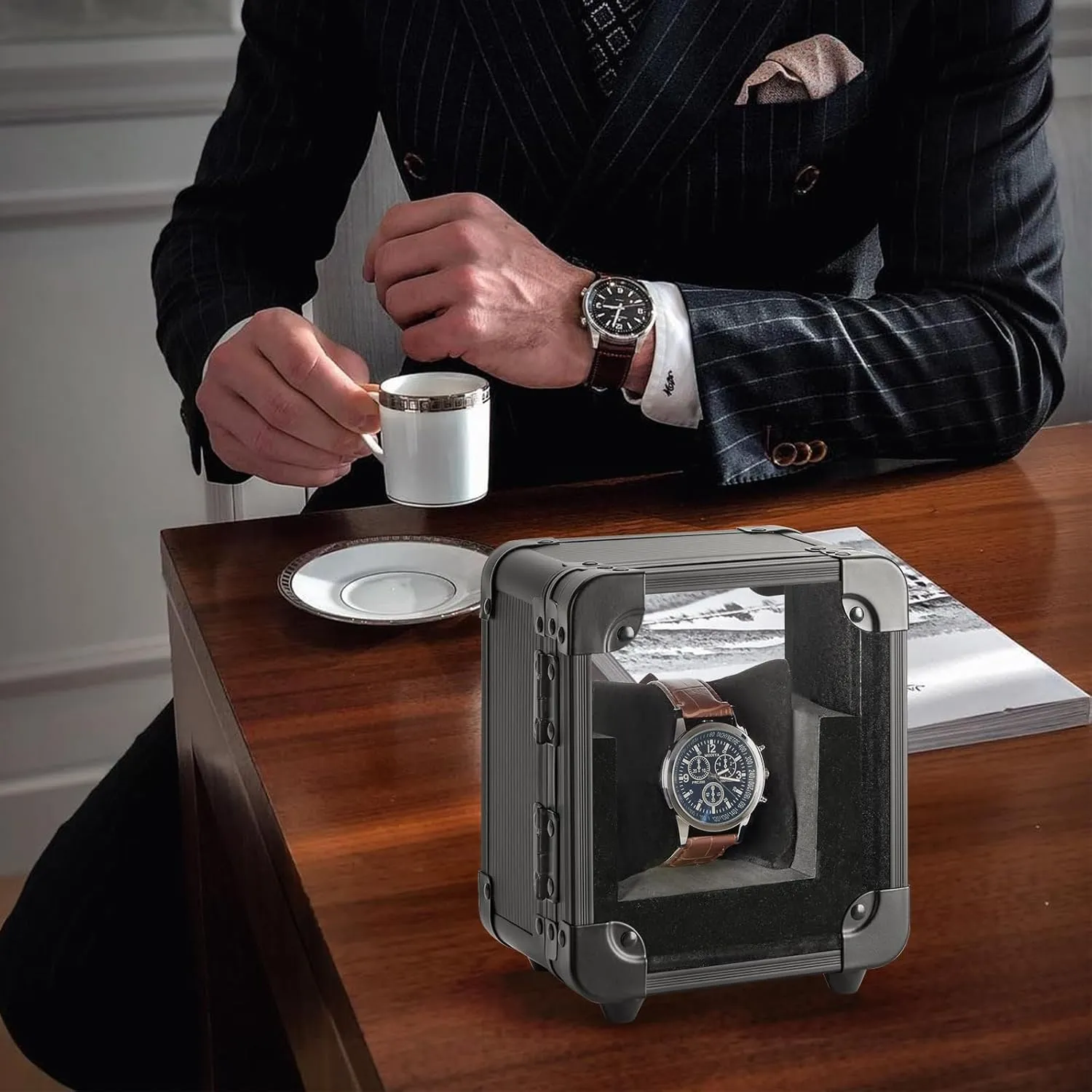 Watch Pillow, Black 5.12 x 3.74 x 6.3 Inches Aluminum Watch Box - Men Watch Display Case with Clear Acrylic Lid, Single Watch Organizer Box Watch Storage bestow rocket disinterested jumble Holder Watch Case with Removable 