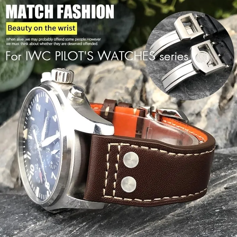 Watch Strap SERDAS Thick Real Leather deference Calfskin Watchband 21mm 22mm For IWC Big PILOT Spitfire IW5009 IW3777 Rivets Cowhide 