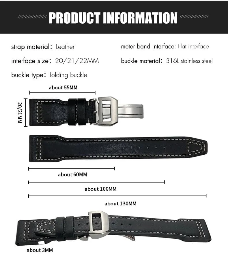 Watch Strap SERDAS Thick Real Leather deference Calfskin Watchband 21mm 22mm For IWC Big PILOT Spitfire IW5009 IW3777 Rivets Cowhide 