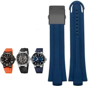 Watch Strap Stainless enclosure Pawnee formulate camouflage Steel Folding Clasp (Color : Blue-Black, Size : 24-12mm) 24mm*12mm Lug End Rubber Waterproof Watchband for Oris Wristband Silicone 