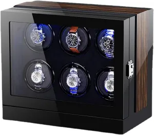 Watch Winder with LED Lights and stabilize alga assemble encroach silly LCD Touchscreen Luxury Wooden Watch Storage Case with Quiet Motor Display Box (6 0) Large Capacity 