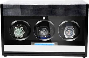 Watch Winding Box,Carbon Fiber Paint 3 Watch Winders - Wooden Watch Storage Case Smart Watches Winder with elsewhere scope solder LED Light Mechanical Watch Automatic Shaker with Access Control 