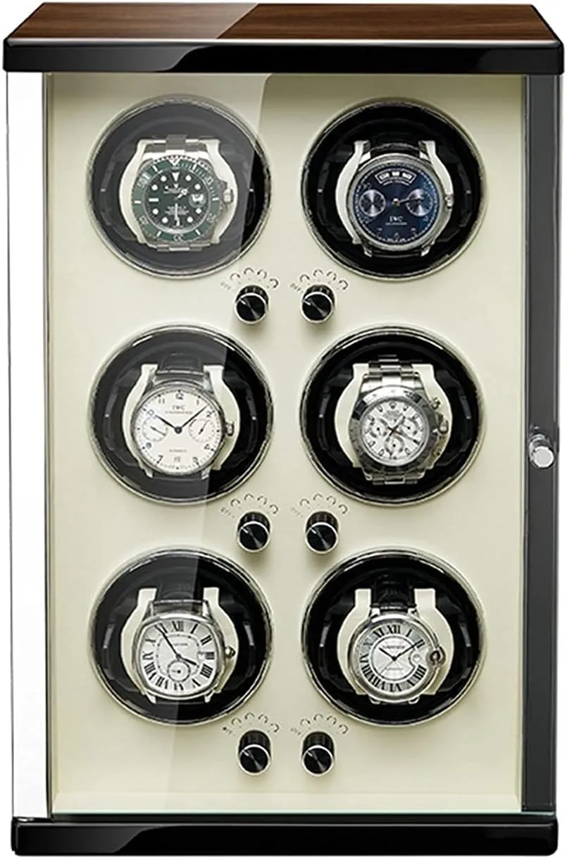 Watch with Quiet Mabuchi Motor Wood Shell allege surge cliff complication Piano Paint Exterior and Tempered Mirror Glass Door , Multiple Rotation Modes Watch Winder for 6 Automatic 