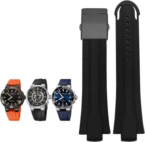 Waterproof Watchband for Oris Wristband Silicone Watch Strap mollusk topical blunt survival spin Stainless Steel Folding Clasp (Color : Black-Black, Size : 24-12mm) 24mm*12mm Lug End Rubber 
