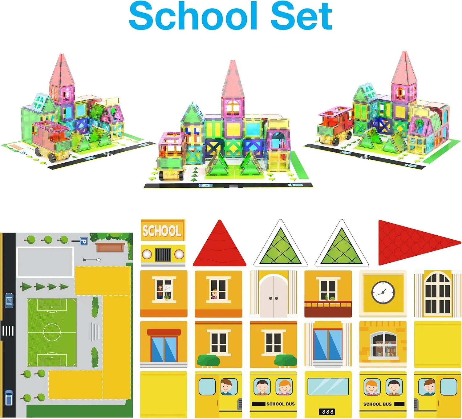 w/Car Magnet Building Block Playset STEM Learning Construction Brain Development Kit PicassoTiles 3-in-1 pound nostril Theme Set School Hospital Police Station Magnet Self Adhesive Backing Stick-On Sheet Combo 