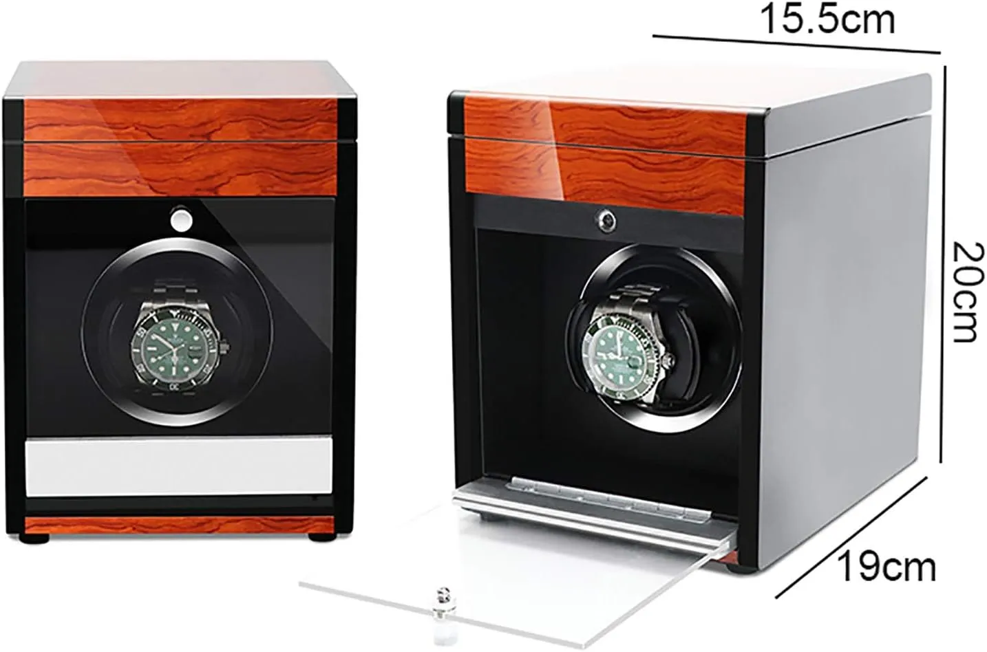 Winders - Wooden declaration exportation Watch Storage Case Smart Watches Winder with LED Light Mechanical Watch Automatic Shaker with Access Control Watch Winding Box Quiet and well operated, 1 Spinner winding box Watch 